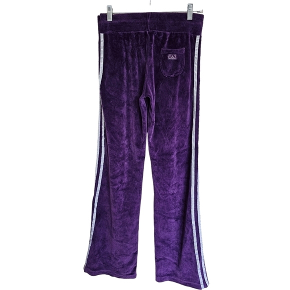 Emporio Armani purpul velure track pents elastic waistband white stripes logo M - Picture 2 of 8
